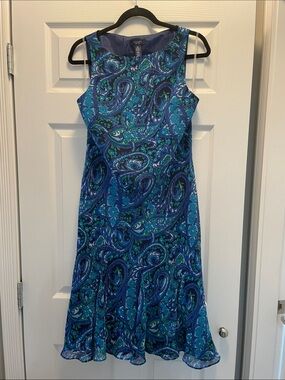 Chaps Blue Teal Paisley Sleeveless Midi Dress